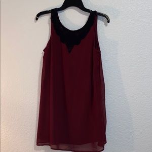 Maroon dress with black lace